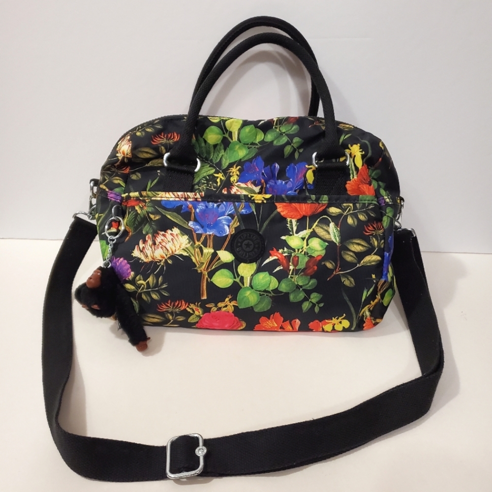 Kipling - Black Floral Purse with Fully Adjustable Crossbody Strap